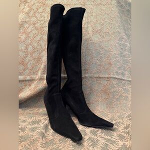 Stuart Weitzman Bootiful Knee-High Black Stretch Suede Boot Size 9 M